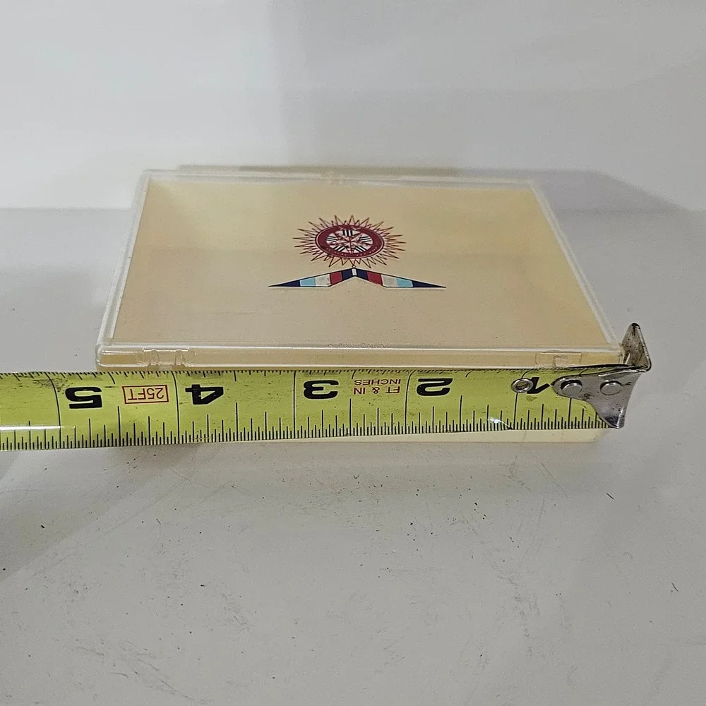 Vintage Plastic Storage Box with Medal Emblem Clear Lid Cream Base Small Case